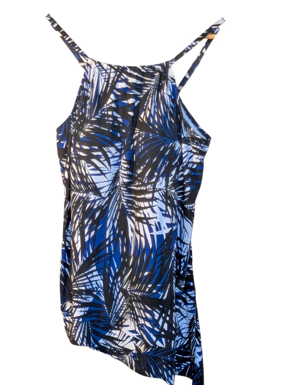 Dreamsuit Blue Palm-Print Halter Tankini Top 14 Assymetrical Tropical Swimwear